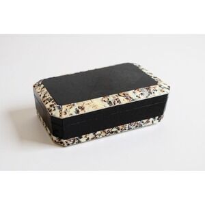 Vintage Art Deco Marbled Tortoise Plastic Trinket Box 10.5" Storage 1950s